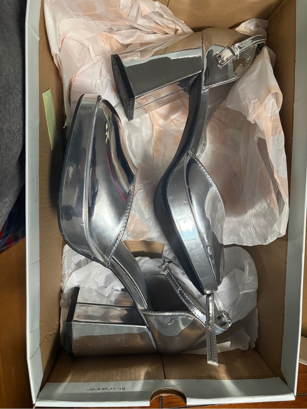 SO Metallic Silver Patent Platform Block Heels